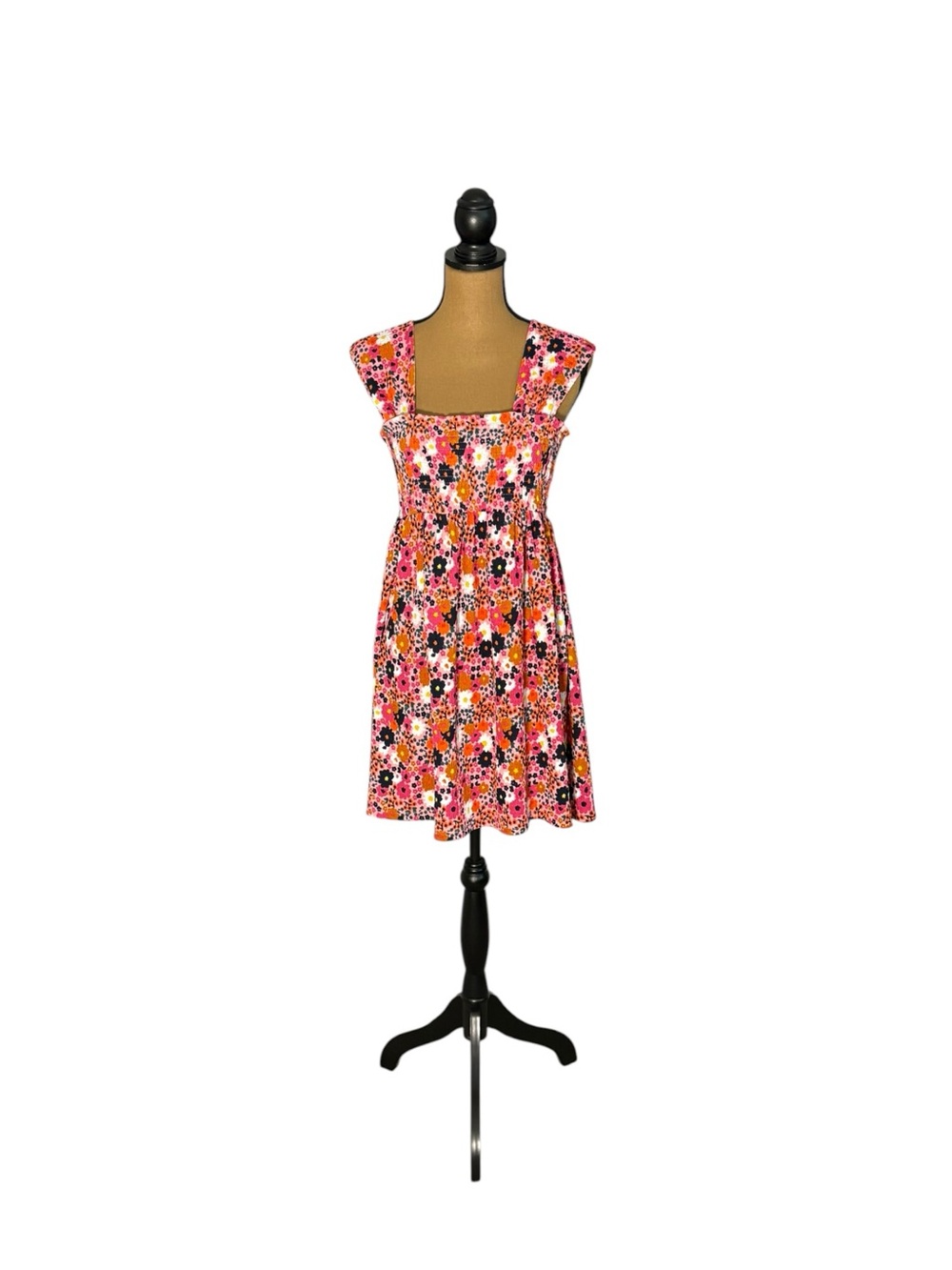 Glo Fashion London Floral Smocked Square Neck Mini Sundress Medium Retro Mod